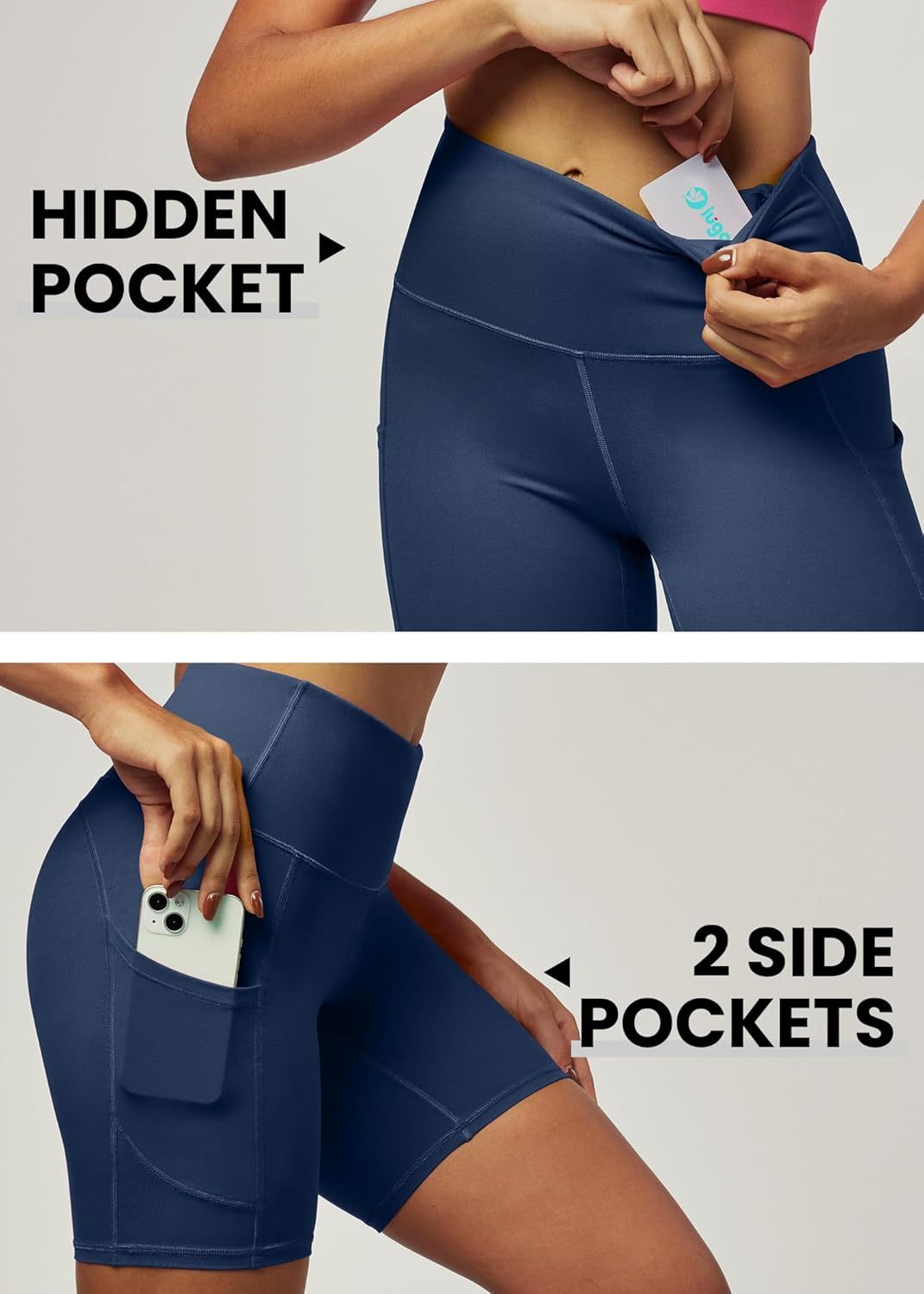 IUGA Biker Shorts Women 6" Tummy Control Workout Shorts Women with Pockets High Waisted Yoga Running Gym Spandex Compression