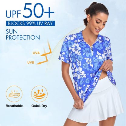 Women's Golf Polo Shirts Short Sleeve Quarter Zip Pullover Moisture Wicking Workout Tops