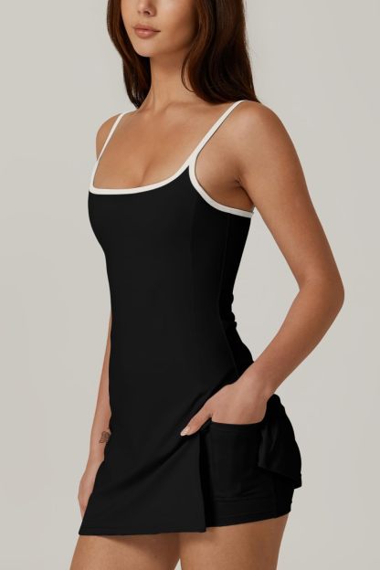 Womens Spaghetti Strap Tennis Dress with Shorts Workout Side Slit Active Golf Dresses