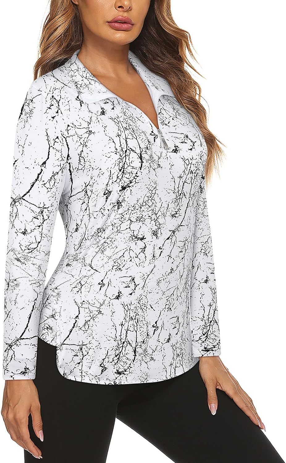 Women's Long Sleeve Golf Tennis Polo Shirts UPF50+ Half Zip Dry Fit Workout Tops Athletic Shirt