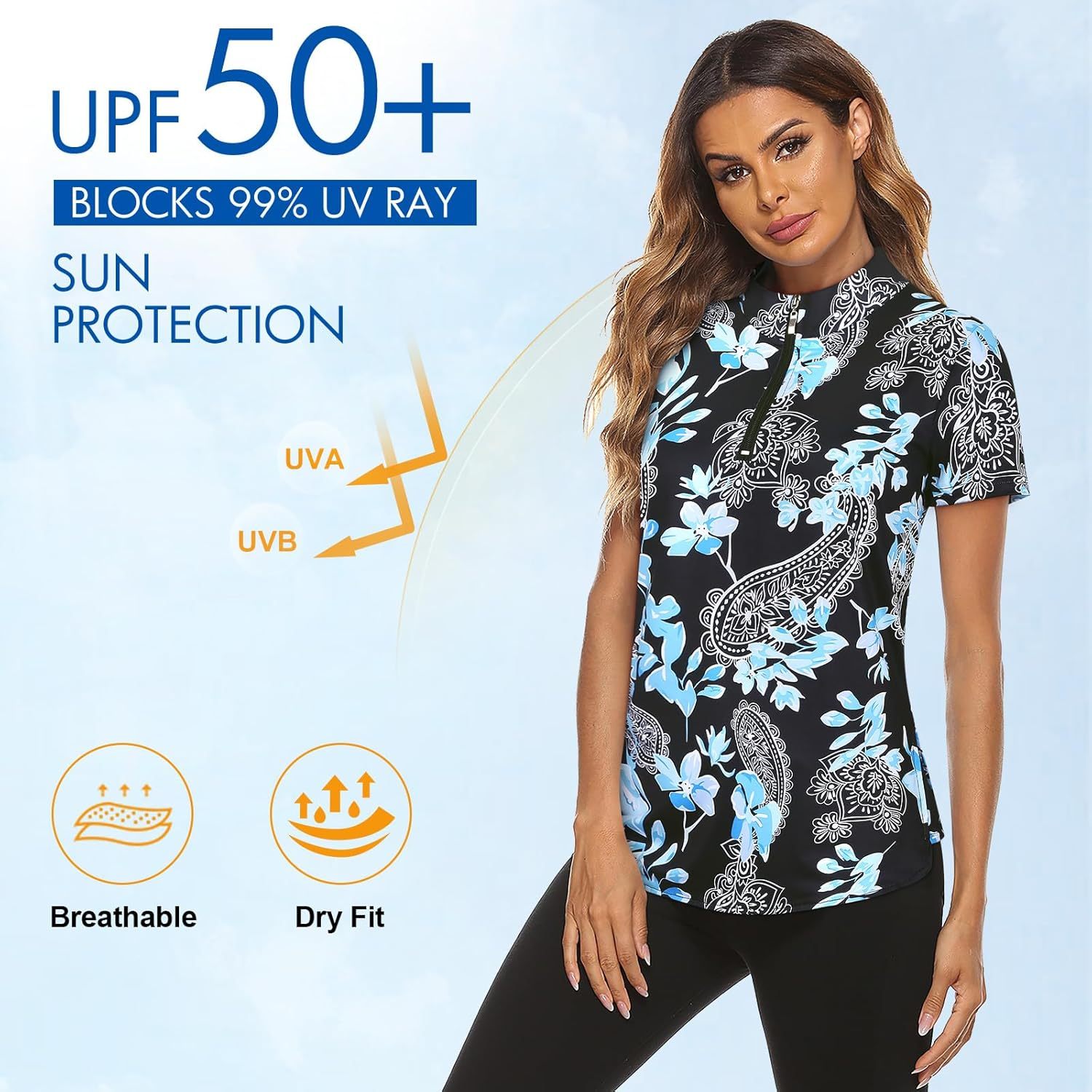 Women's Long Sleeve Golf Tennis Polo Shirts UPF50+ Half Zip Dry Fit Workout Tops Athletic Shirt