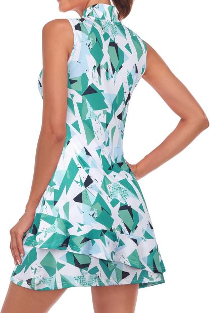 Tennis Dress for Women Sleeveless Golf Dresses with Shorts and Pockets Ruffle Zip Up Stand Collar Golf Outfits