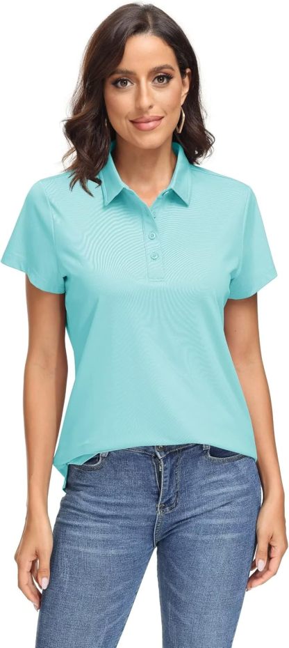 Women's Polo Shirts UPF 50+ Sun Protection 4 Buttons Casual Work Quick Dry Short Sleeve Collared Golf Shirt