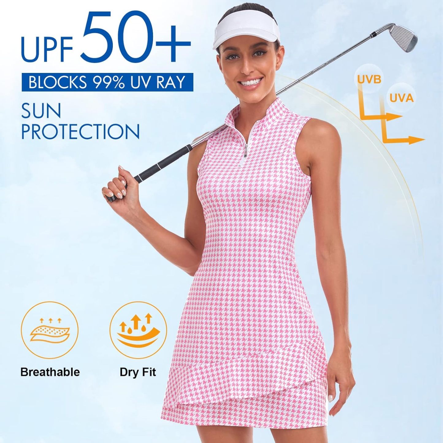 Tennis Dress for Women Sleeveless Golf Dresses with Shorts and Pockets Ruffle Zip Up Stand Collar Golf Outfits