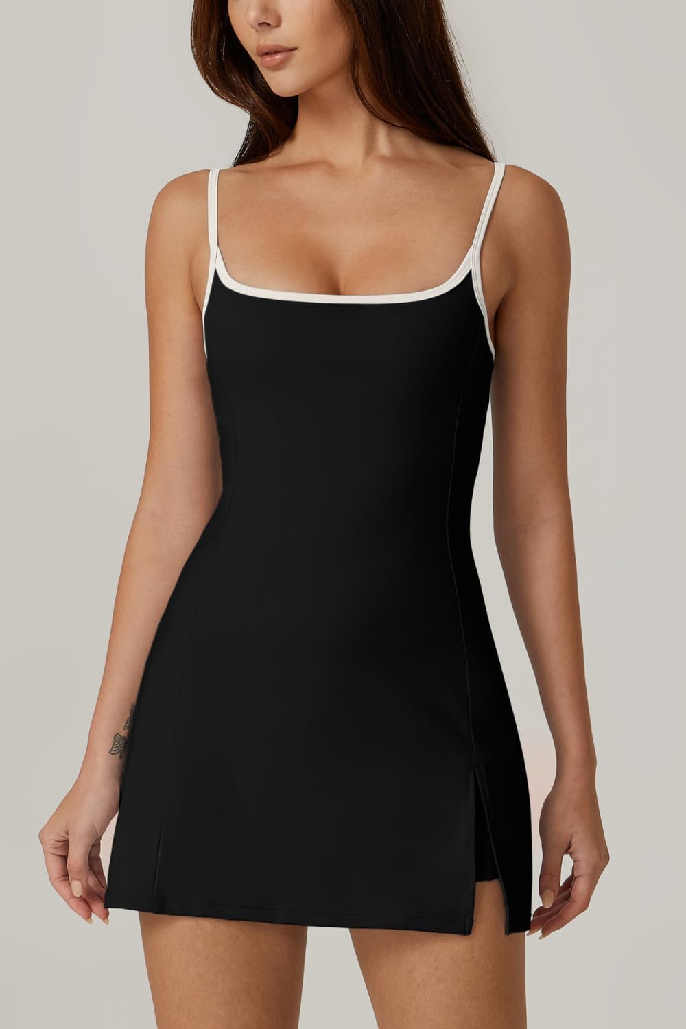 Womens Spaghetti Strap Tennis Dress with Shorts Workout Side Slit Active Golf Dresses