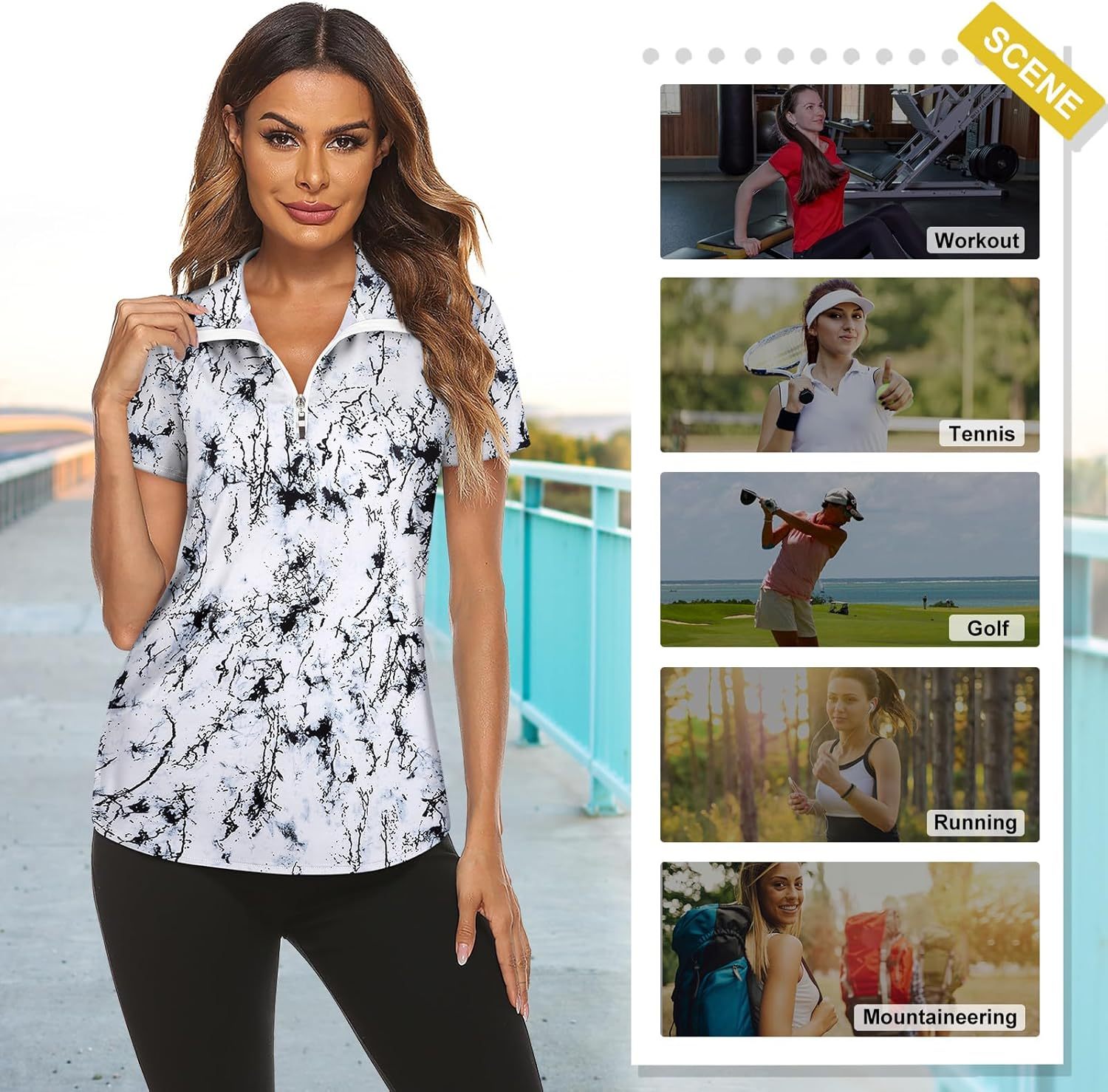 Women's Long Sleeve Golf Tennis Polo Shirts UPF50+ Half Zip Dry Fit Workout Tops Athletic Shirt