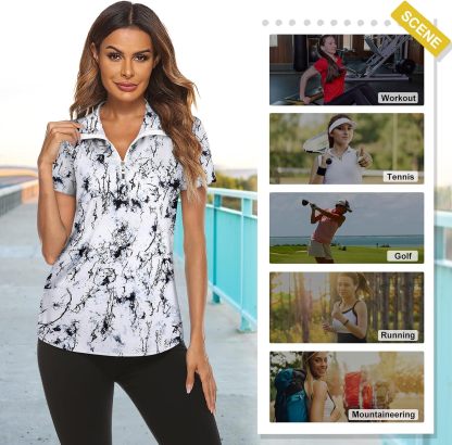 Women's Long Sleeve Golf Tennis Polo Shirts UPF50+ Half Zip Dry Fit Workout Tops Athletic Shirt