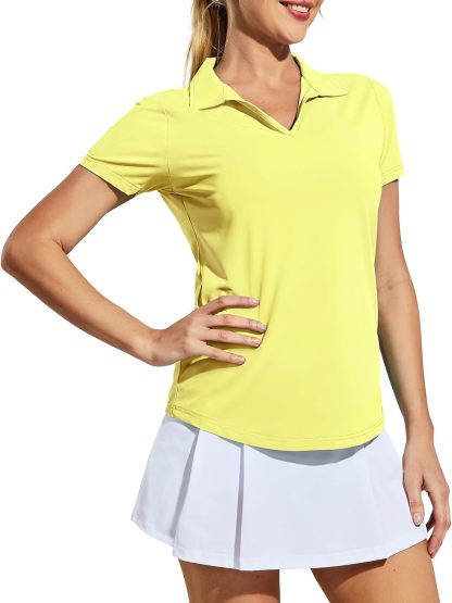 Women's Golf Polo Shirts Collared V Neck Short Sleeve Tennis Shirt, Dry Fit, Moisture Wicking