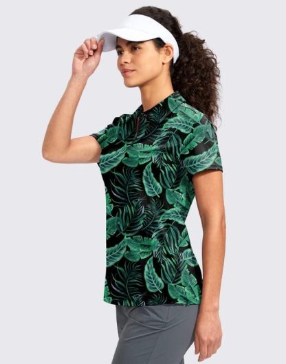 Women's Golf Shirt Short Sleeve with Zip Up Quick Dry Stretch Tennis Collared Polo Shirts for Women Golf Clothes