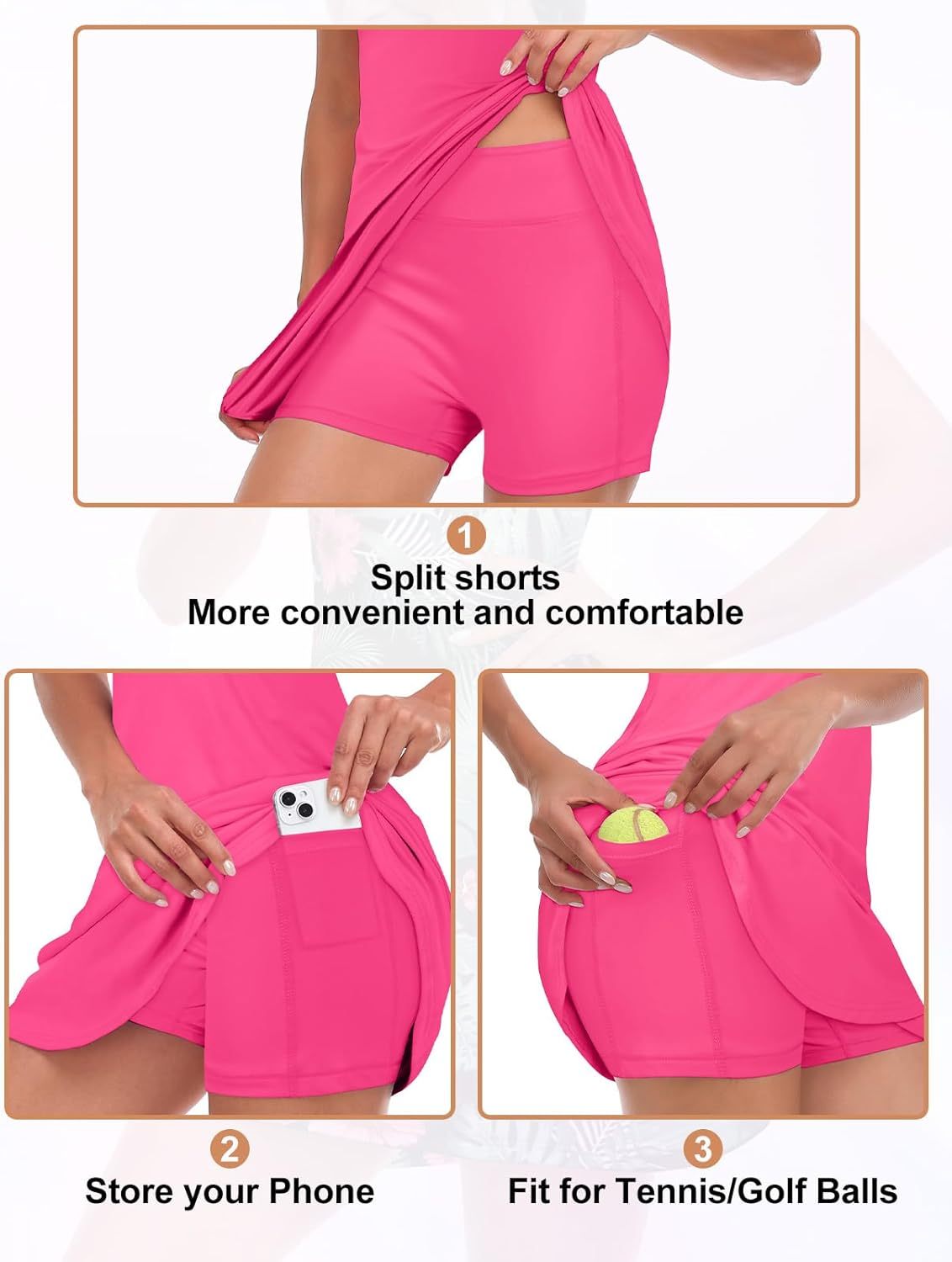 Tennis Dress for Women Sleeveless Golf Dresses with Shorts and Pockets Ruffle Zip Up Stand Collar Golf Outfits