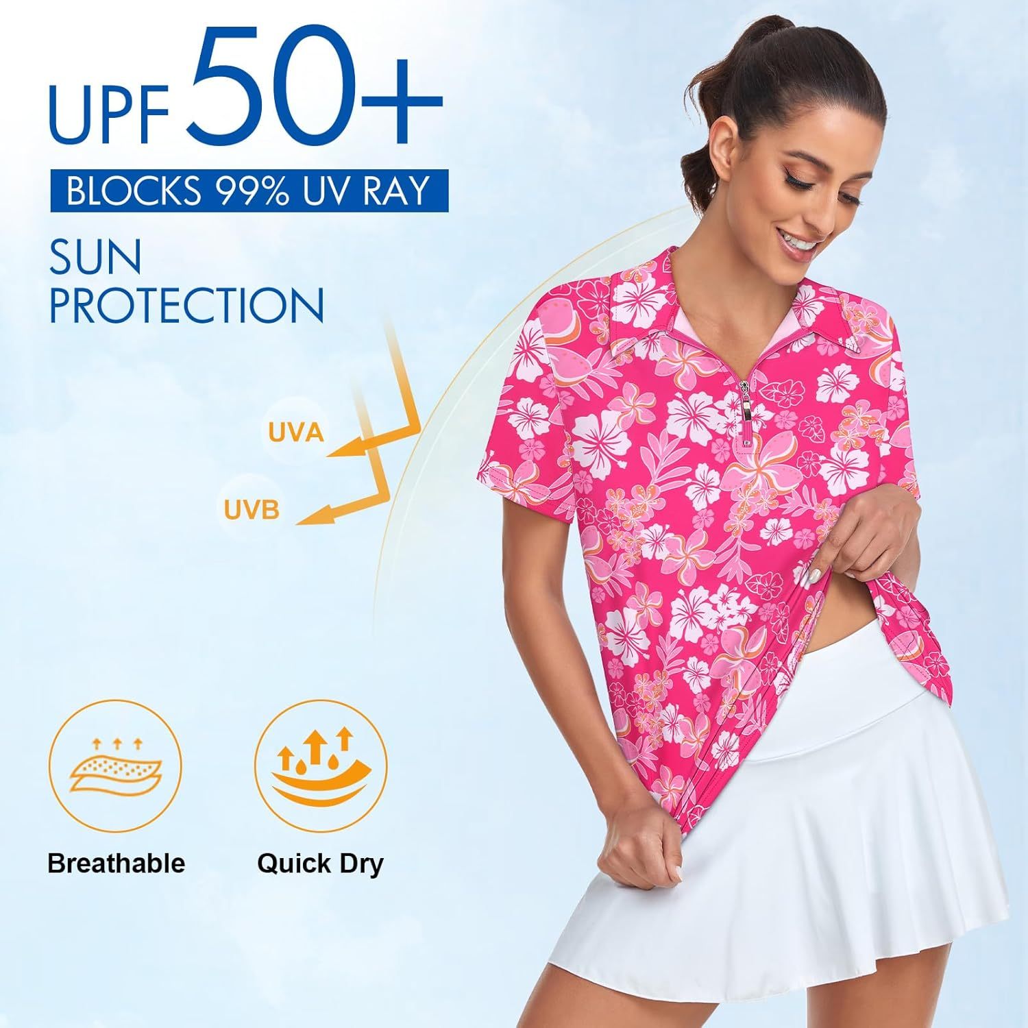 Women's Golf Polo Shirts Short Sleeve Quarter Zip Pullover Moisture Wicking Workout Tops