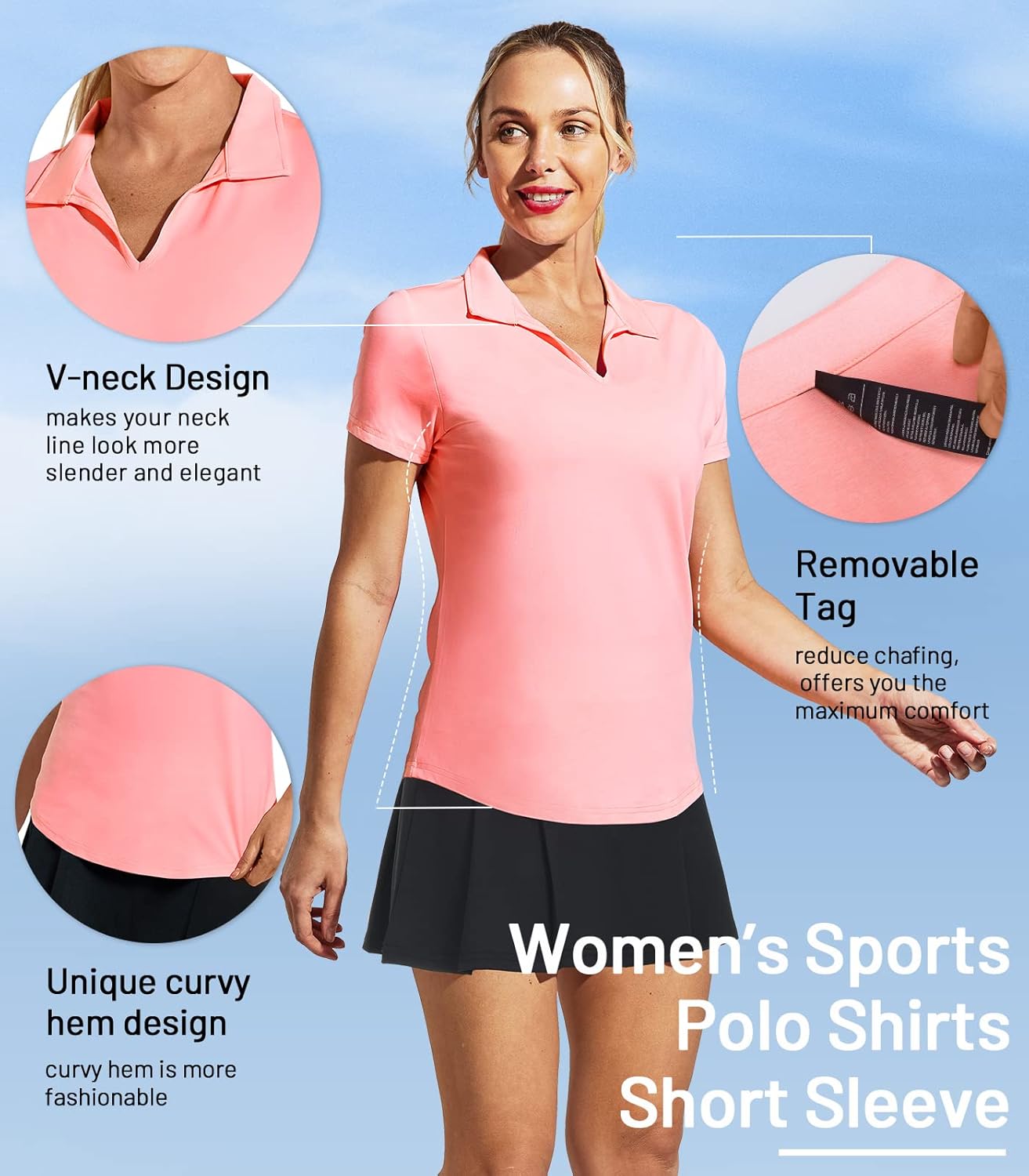 Women's Golf Polo Shirts Collared V Neck Short Sleeve Tennis Shirt, Dry Fit, Moisture Wicking