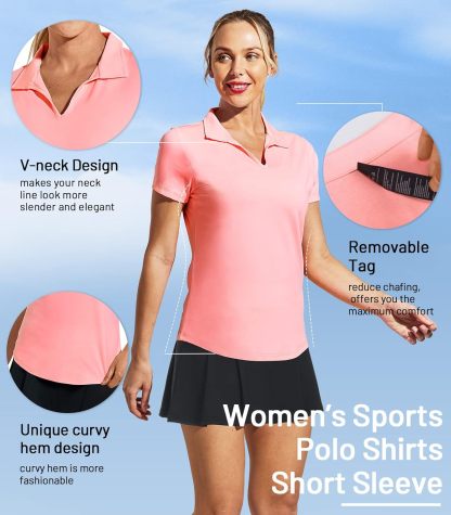 Women's Golf Polo Shirts Collared V Neck Short Sleeve Tennis Shirt, Dry Fit, Moisture Wicking