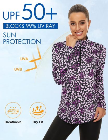 Women's Long Sleeve Golf Tennis Polo Shirts UPF50+ Half Zip Dry Fit Workout Tops Athletic Shirt