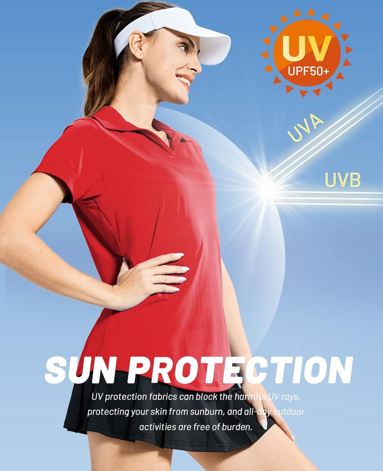 Women's Golf Polo Shirts Collared V Neck Short Sleeve Tennis Shirt, Dry Fit, Moisture Wicking