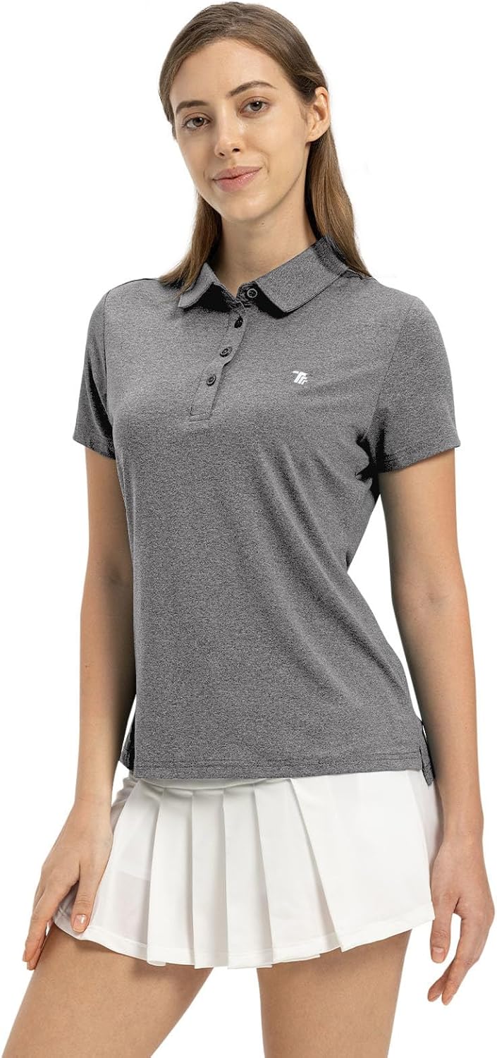 Women's Golf Polo Short Sleeve Shirts Lightweight Moisture Wicking Collared T Shirt Quick Dry 4-Button
