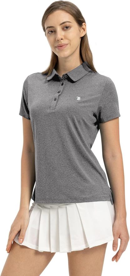 Women's Golf Polo Short Sleeve Shirts Lightweight Moisture Wicking Collared T Shirt Quick Dry 4-Button