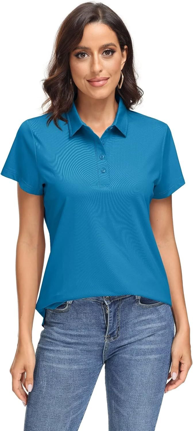 Women's Polo Shirts UPF 50+ Sun Protection 4 Buttons Casual Work Quick Dry Short Sleeve Collared Golf Shirt