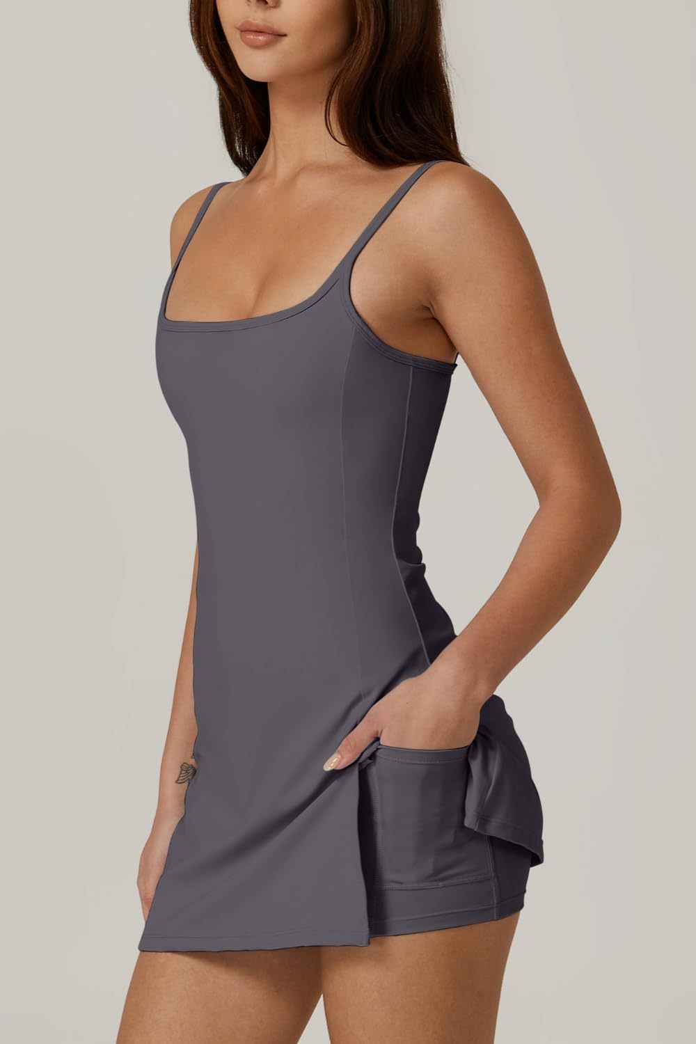 Womens Spaghetti Strap Tennis Dress with Shorts Workout Side Slit Active Golf Dresses