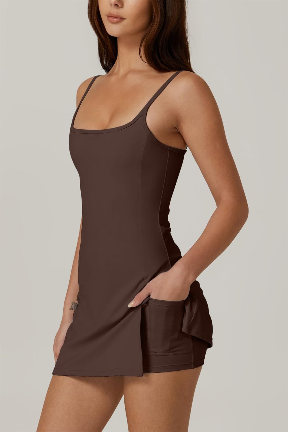 Womens Spaghetti Strap Tennis Dress with Shorts Workout Side Slit Active Golf Dresses