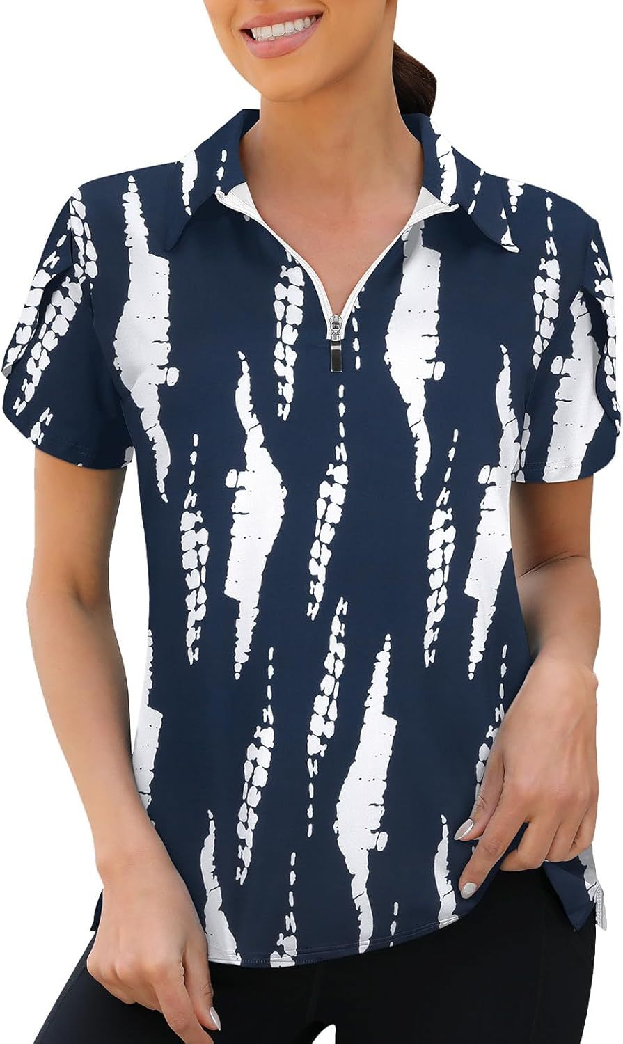Womens Golf Polo Shirts 1/4 Zip Up Overlap Short Sleeve Quick Dry Workout Tops