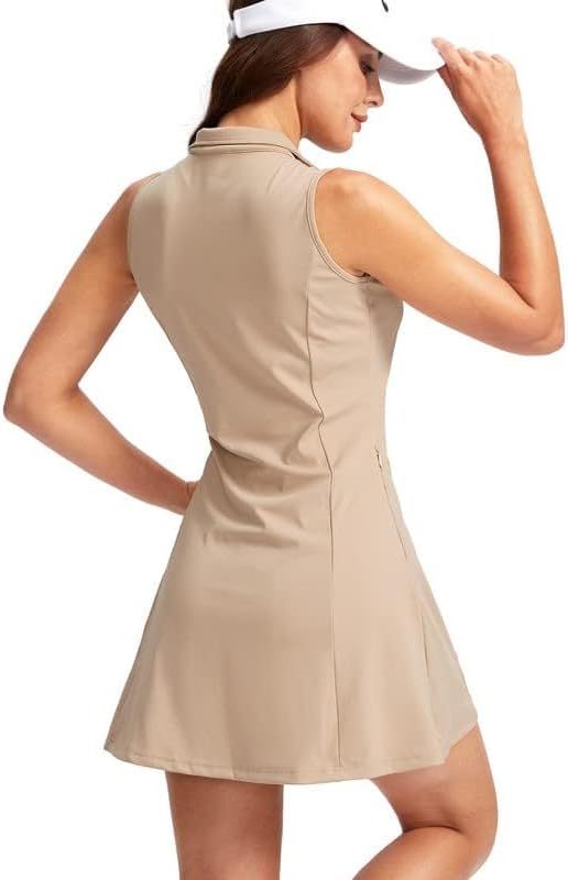 Women's Tennis Golf Dress with Shorts Active Exercise Workout Sports Athletic Dresses for Women with Zipper Pockets