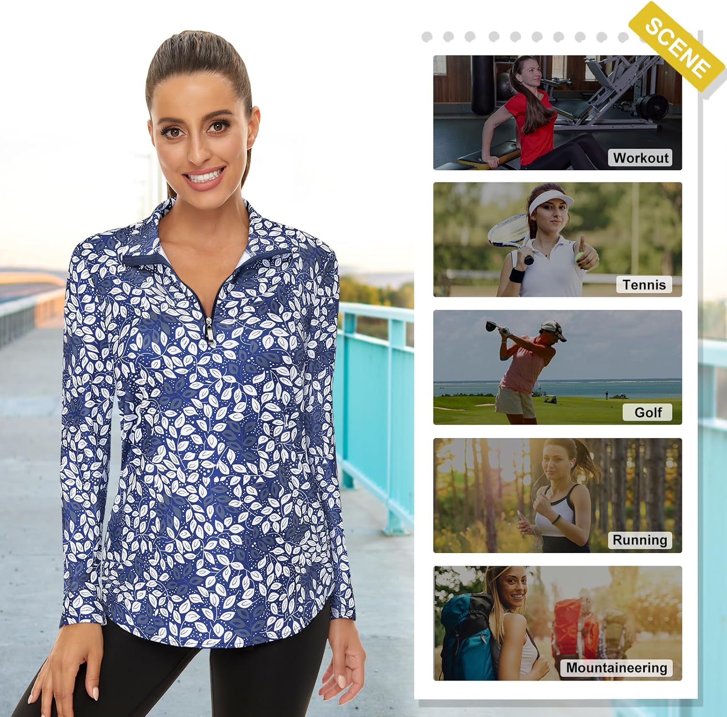 Women's Long Sleeve Golf Tennis Polo Shirts UPF50+ Half Zip Dry Fit Workout Tops Athletic Shirt