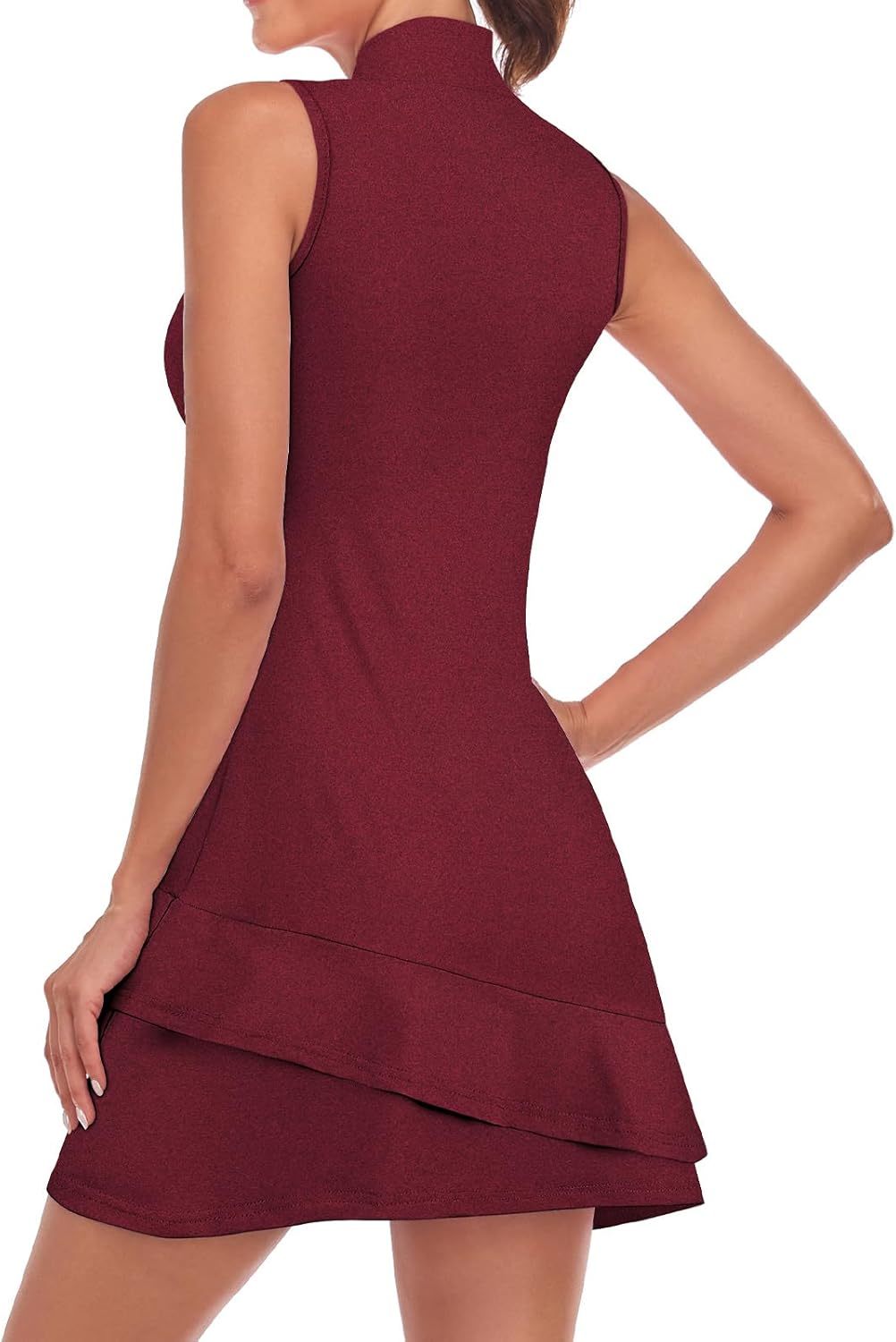 Tennis Dress for Women Sleeveless Golf Dresses with Shorts and Pockets Ruffle Zip Up Stand Collar Golf Outfits