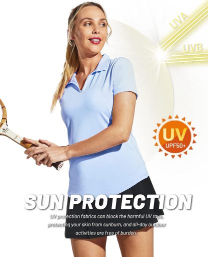 Women's Golf Polo Shirts Collared V Neck Short Sleeve Tennis Shirt, Dry Fit, Moisture Wicking