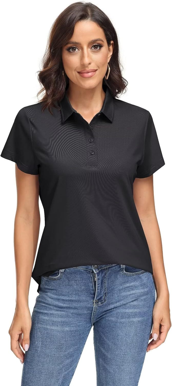 Women's Polo Shirts UPF 50+ Sun Protection 4 Buttons Casual Work Quick Dry Short Sleeve Collared Golf Shirt