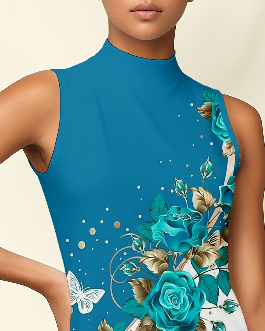 Fungolfs Floral Women's Golf Dress, Sleeveless High Neck + Ruffled Hem, Both Sporty and Stylish, Suitable for Golf, Pickleball and Tennis 004 (No Pockets)