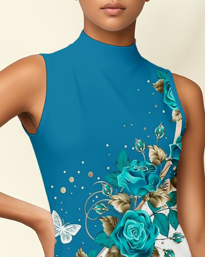 Fungolfs Floral Women's Golf Dress, Sleeveless High Neck + Ruffled Hem, Both Sporty and Stylish, Suitable for Golf, Pickleball and Tennis 004 (No Pockets)