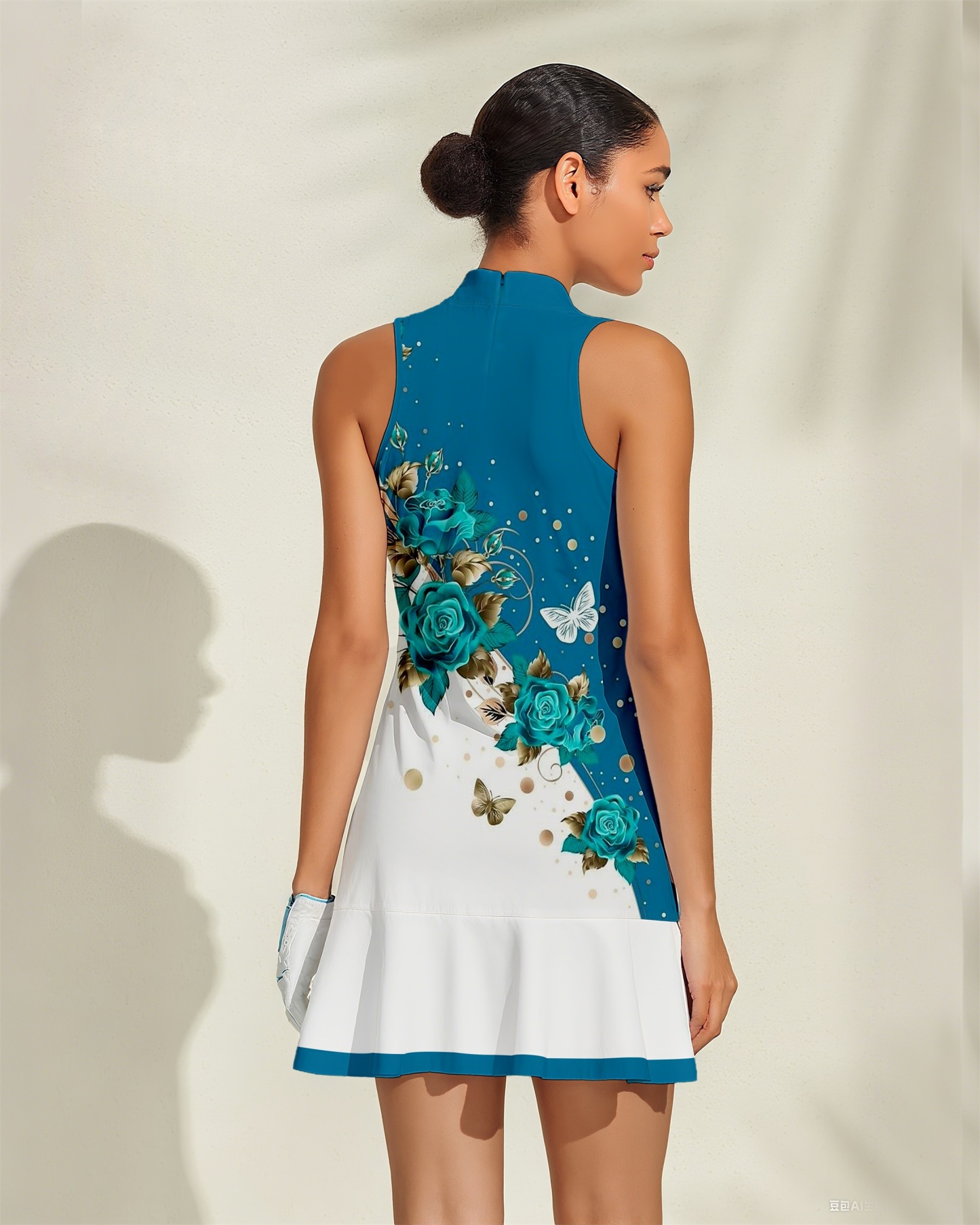 Fungolfs Floral Women's Golf Dress, Sleeveless High Neck + Ruffled Hem, Both Sporty and Stylish, Suitable for Golf, Pickleball and Tennis 004 (No Pockets)