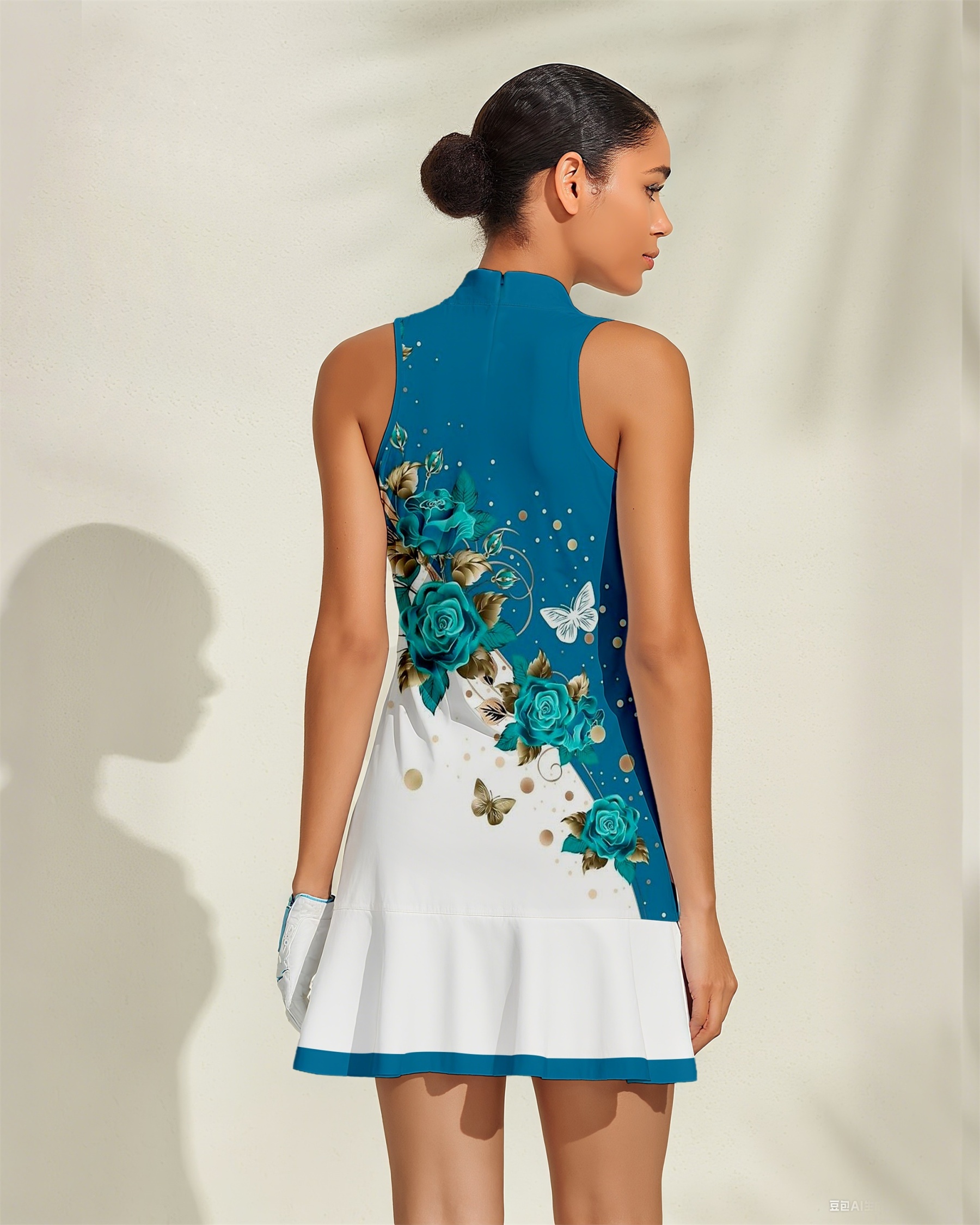 Fungolfs Floral Women's Golf Dress, Sleeveless High Neck + Ruffled Hem, Both Sporty and Stylish, Suitable for Golf, Pickleball and Tennis 004 (No Pockets)