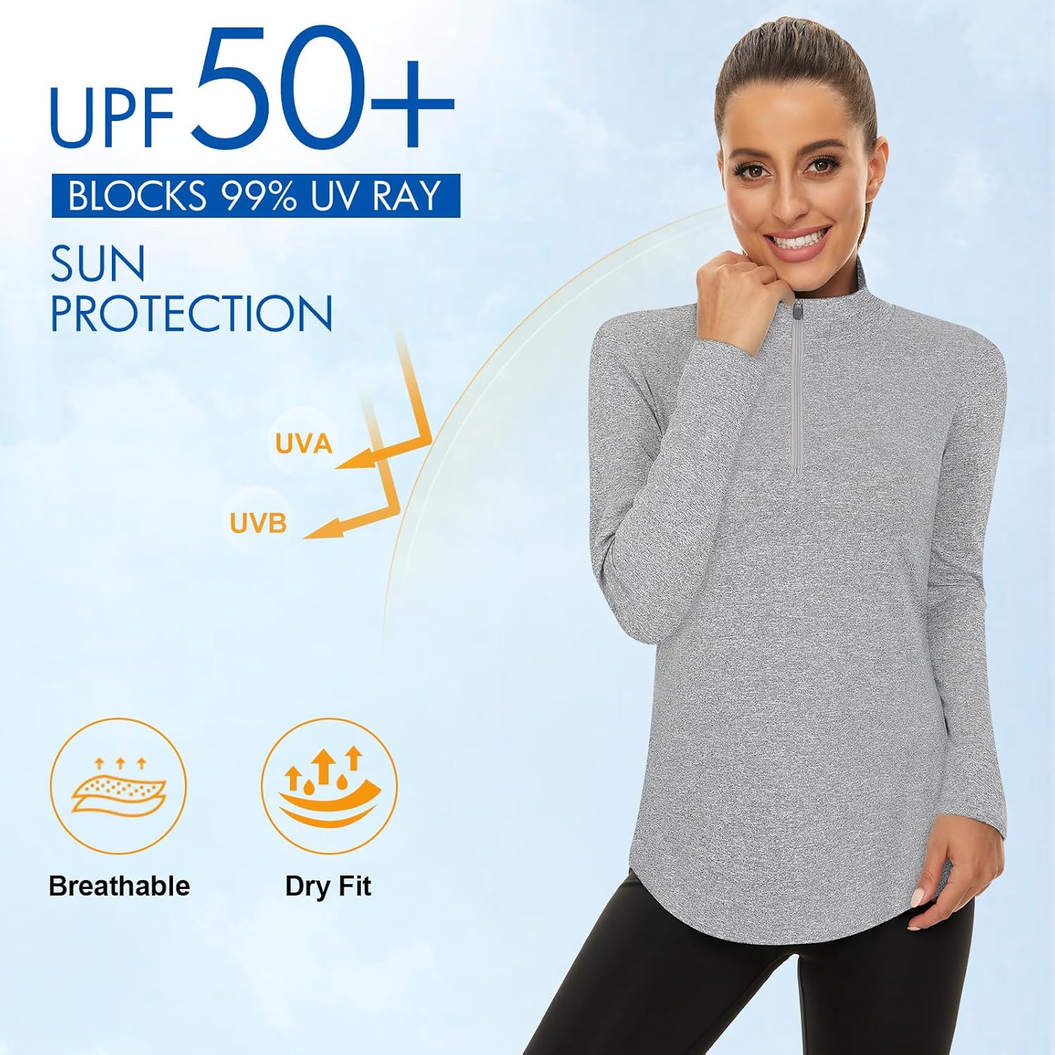 Women's Long Sleeve Golf Tennis Polo Shirts UPF50+ Half Zip Dry Fit Workout Tops Athletic Shirt