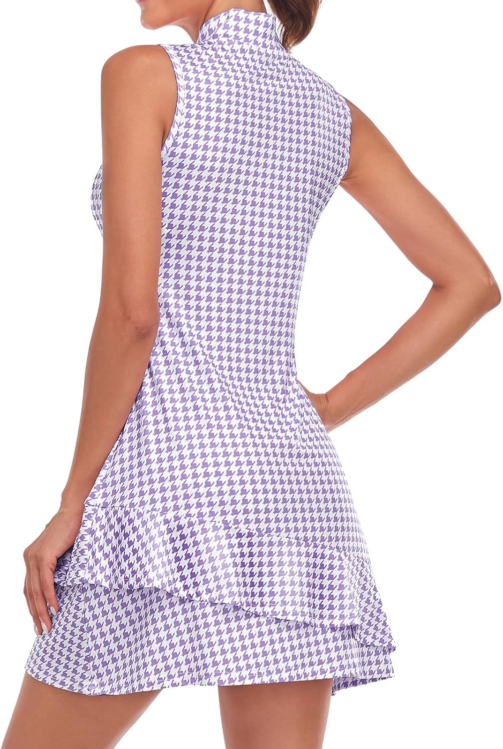 Tennis Dress for Women Sleeveless Golf Dresses with Shorts and Pockets Ruffle Zip Up Stand Collar Golf Outfits