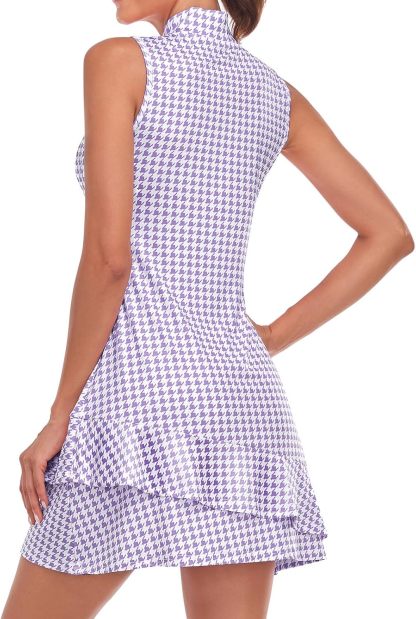 Tennis Dress for Women Sleeveless Golf Dresses with Shorts and Pockets Ruffle Zip Up Stand Collar Golf Outfits