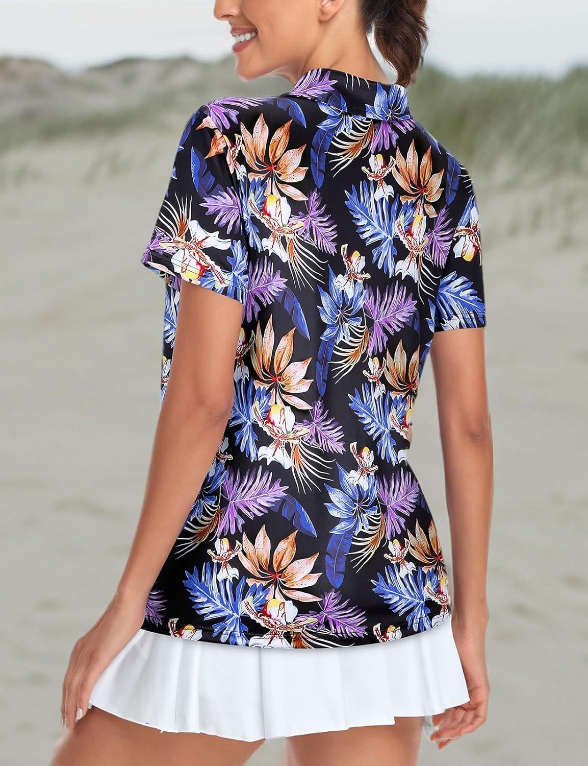 Women's Golf Polo Shirts Short Sleeve Quarter Zip Pullover Moisture Wicking Workout Tops