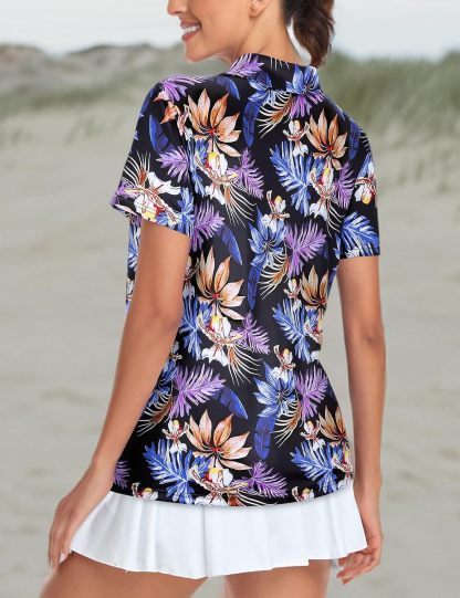 Women's Golf Polo Shirts Short Sleeve Quarter Zip Pullover Moisture Wicking Workout Tops