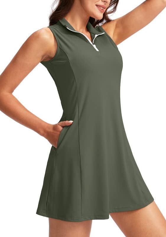 Women's Tennis Golf Dress with Shorts Active Exercise Workout Sports Athletic Dresses for Women with Zipper Pockets