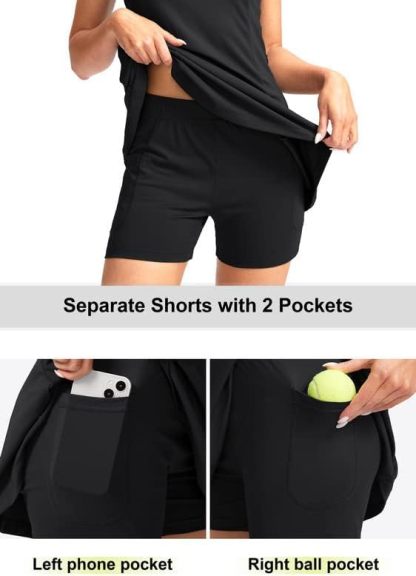 Women's Tennis Golf Dress with Shorts Active Exercise Workout Sports Athletic Dresses for Women with Zipper Pockets