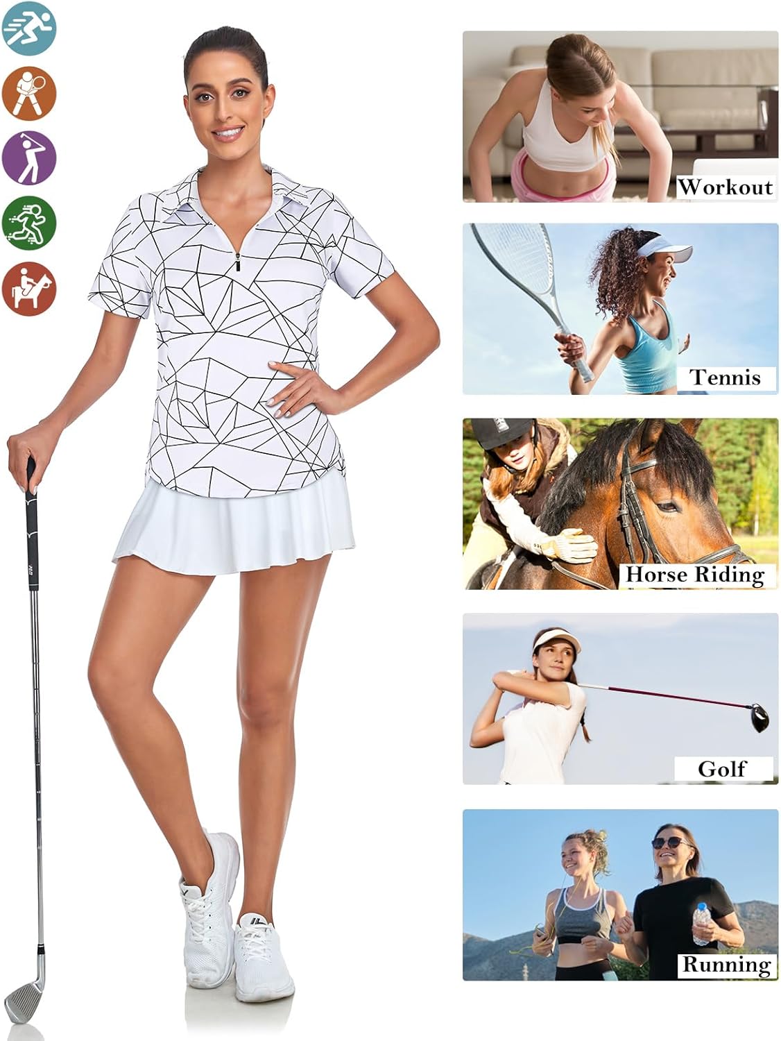 Women's Golf Polo Shirts Short Sleeve Quarter Zip Pullover Moisture Wicking Workout Tops