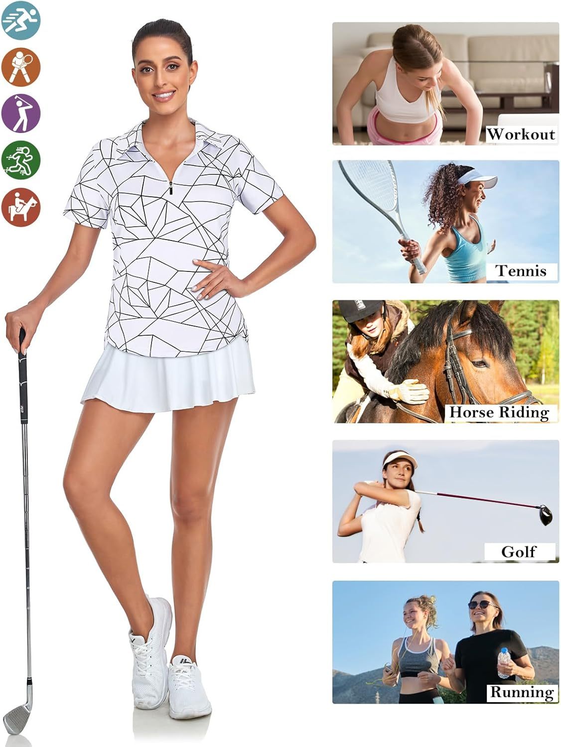 Women's Golf Polo Shirts Short Sleeve Quarter Zip Pullover Moisture Wicking Workout Tops