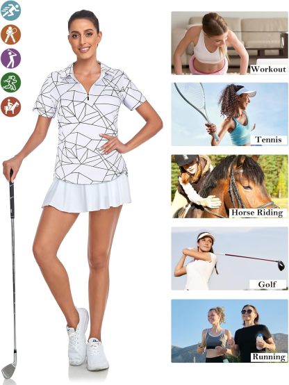 Women's Golf Polo Shirts Short Sleeve Quarter Zip Pullover Moisture Wicking Workout Tops