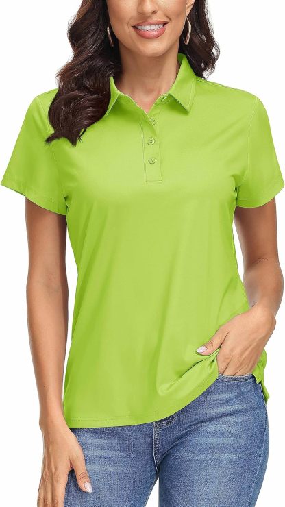 Women's Polo Shirts UPF 50+ Sun Protection 4 Buttons Casual Work Quick Dry Short Sleeve Collared Golf Shirt