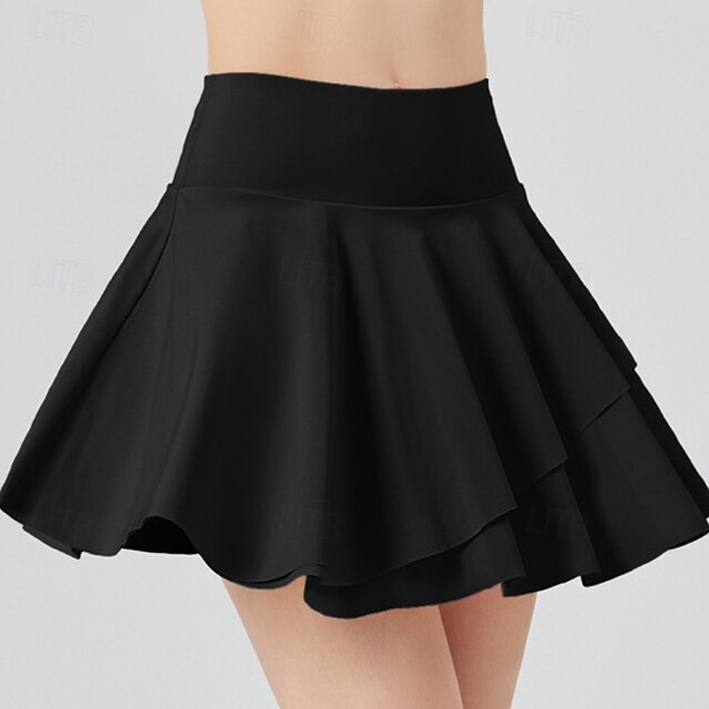 US Open Women's Solid Colored Tennis Skirts with Shorts Layered UPF50+ Moisture Wicking Tennis Golf Pickleball Black White Yellow Tennis Clothing