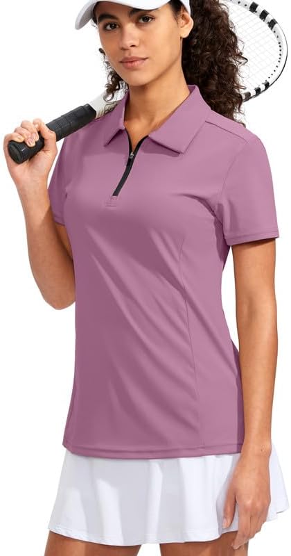 Women's Golf Shirt Short Sleeve with Zip Up Quick Dry Stretch Tennis Collared Polo Shirts for Women Golf Clothes