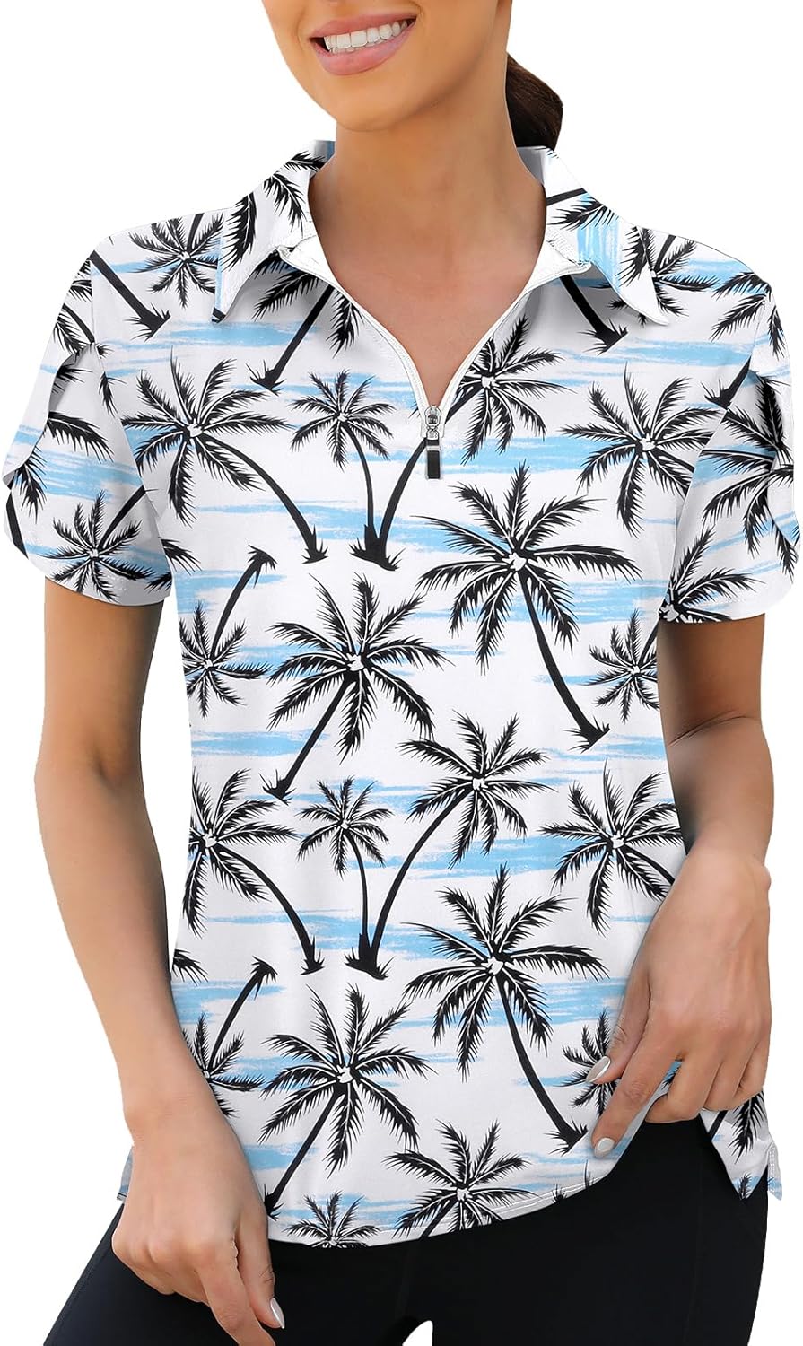 Womens Golf Polo Shirts 1/4 Zip Up Overlap Short Sleeve Quick Dry Workout Tops