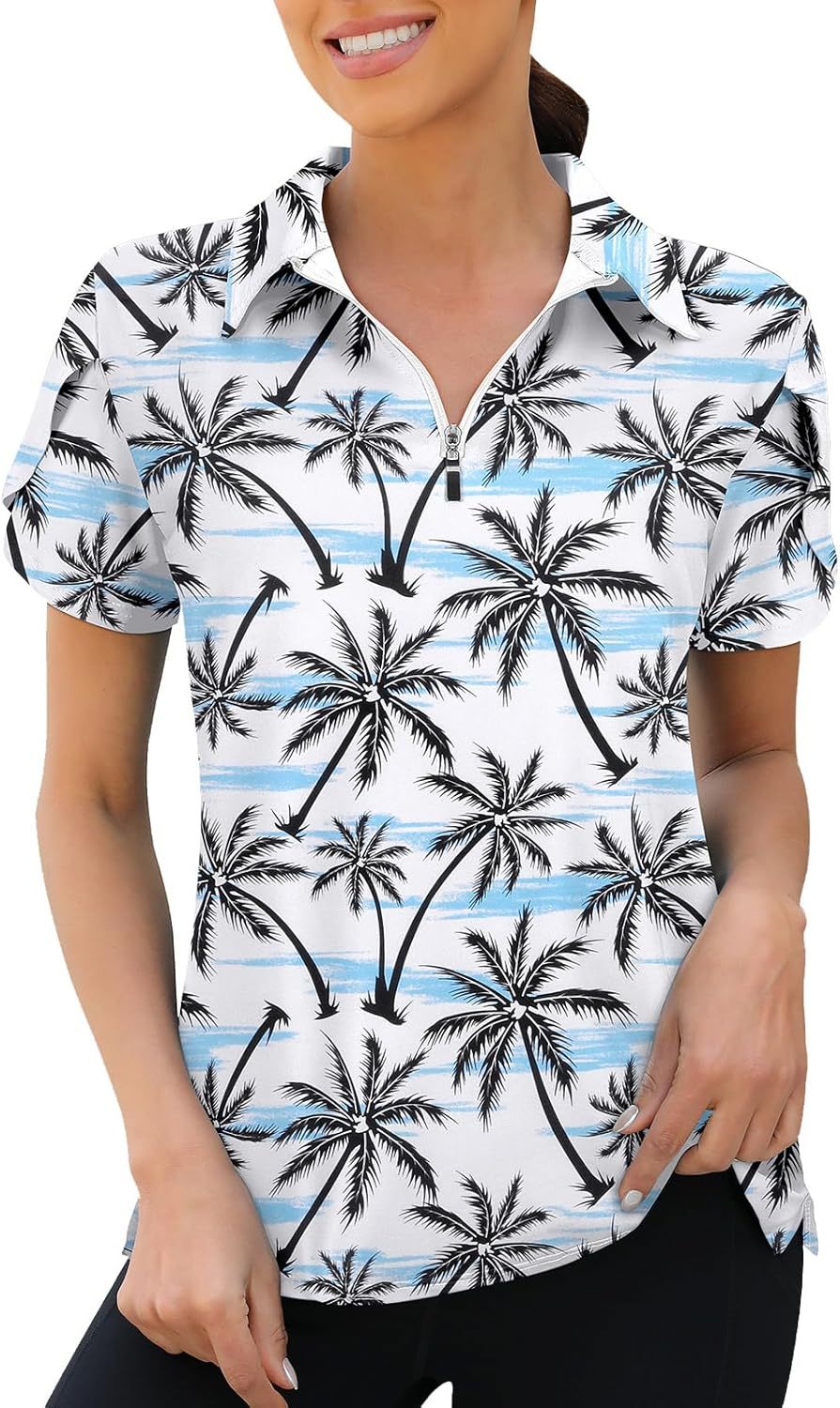 Womens Golf Polo Shirts 1/4 Zip Up Overlap Short Sleeve Quick Dry Workout Tops