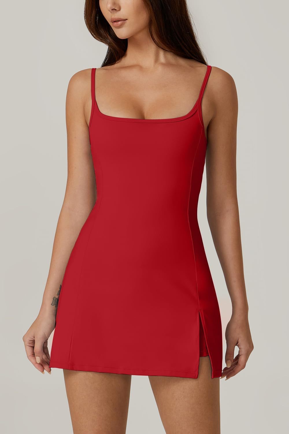 Womens Spaghetti Strap Tennis Dress with Shorts Workout Side Slit Active Golf Dresses